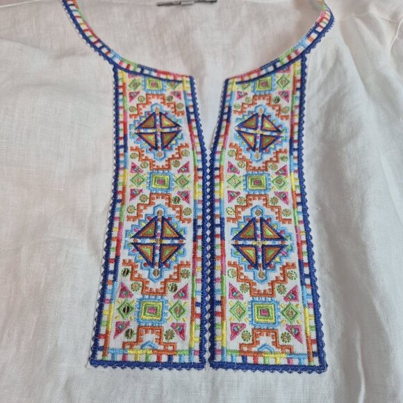 John Mark Womens White Linen Embroidered Tunic Top Size XL - Picture 14 of 14